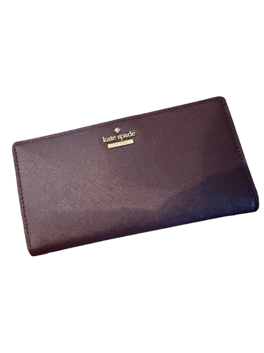 kate spade Plum Saffiano Zip Wallet with Gold Logo